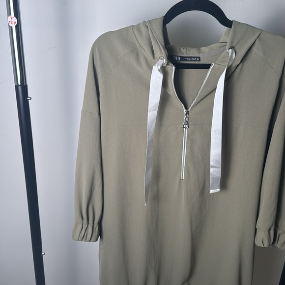 Zara Green Sporty Athletic Hooded Track Dress Size Small - Picture 3 of 9